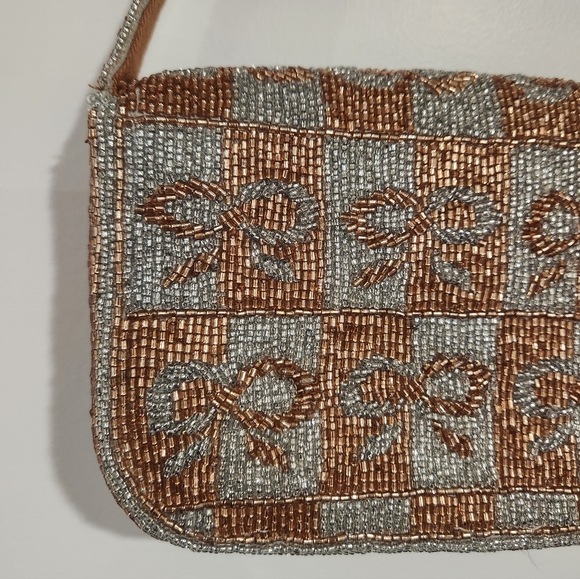 Maeve | Anthropologie The Fiona Beaded Bag | Metallic Bows - Picture 4 of 13